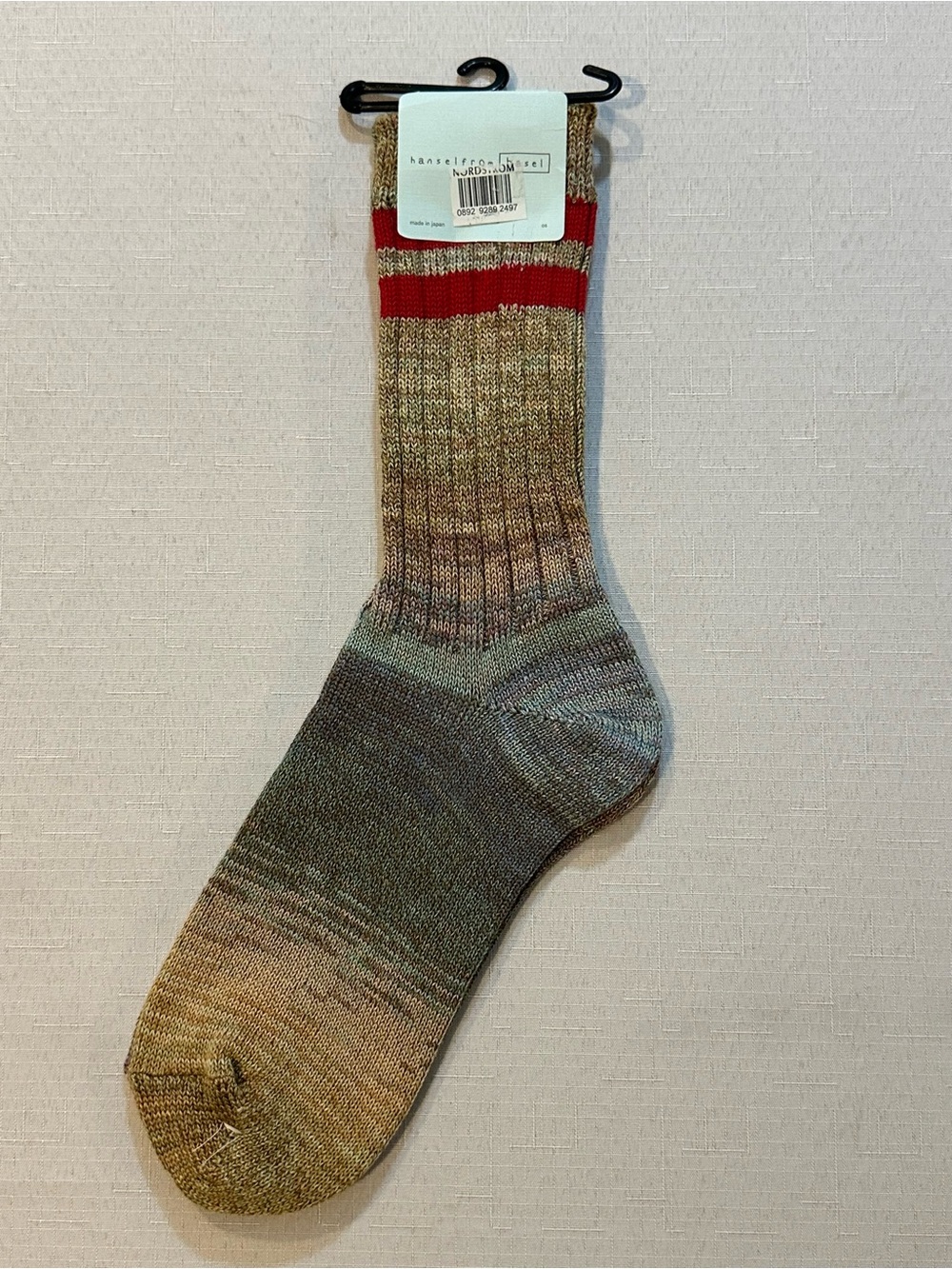 Hansel From Basel Space Dye Red Stripe Crew Socks OS NWT Made Japan